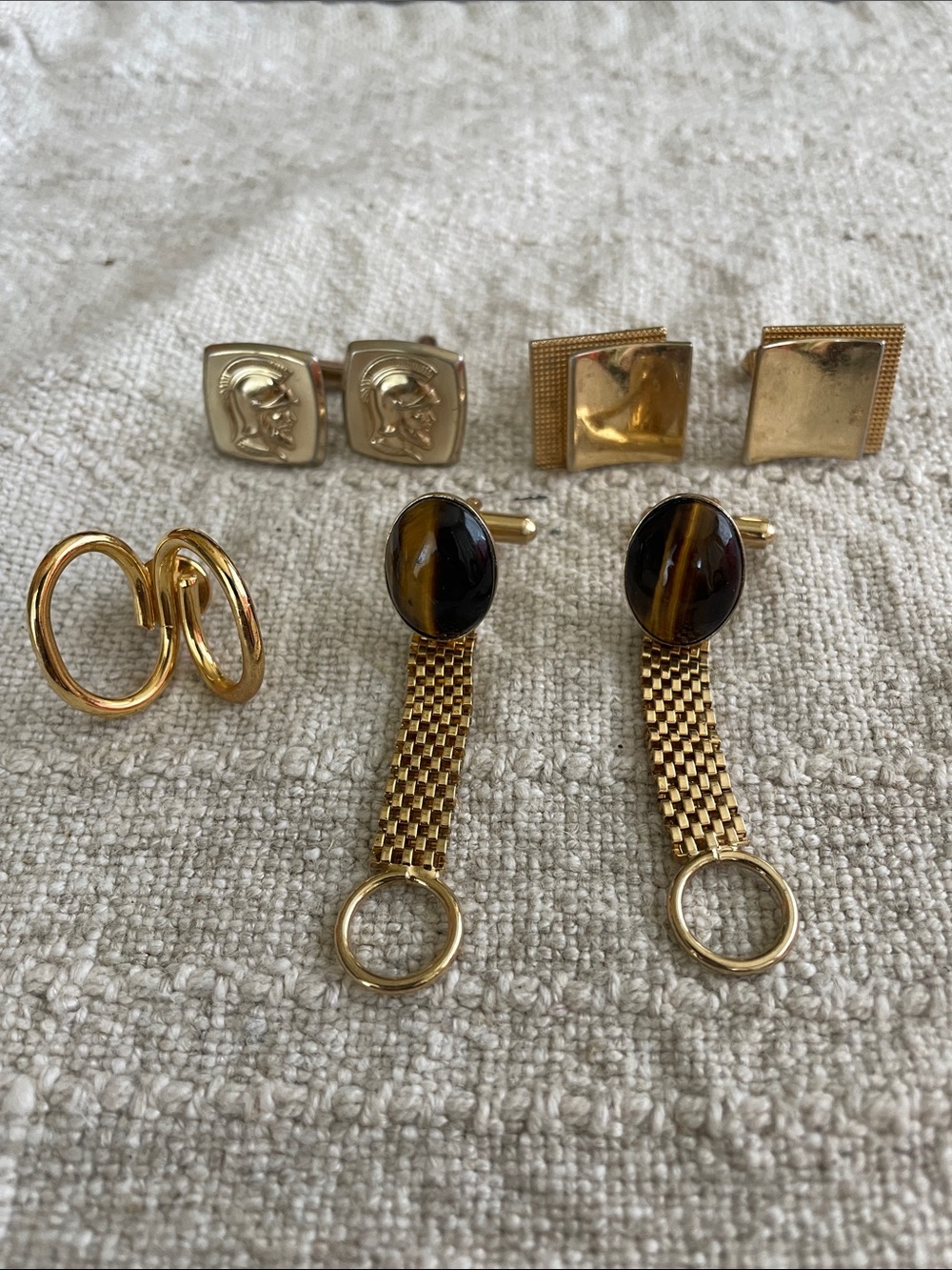 Gold Tigereye Drop Cufflinks with Mesh Chain